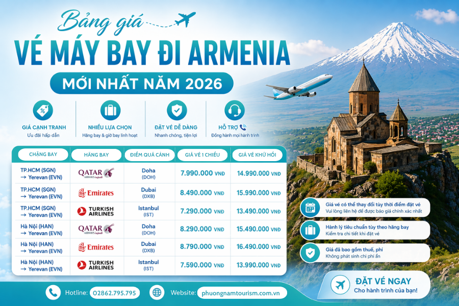 Vé máy bay đi Armenia 2026 (giá tham khảo)