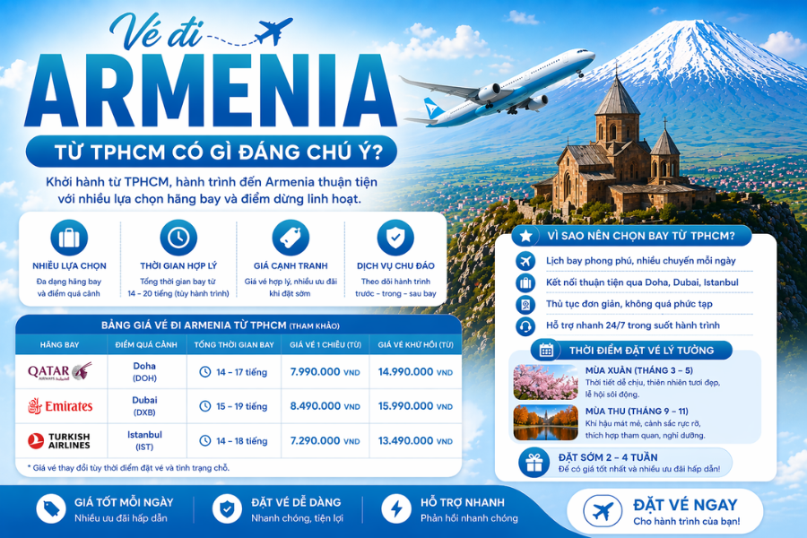 Vé máy bay đi Armenia từ TP.HCM có gì đáng chú ý