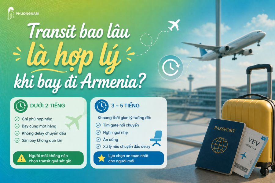 Transit khi bay đi Armenia: Bay từ Việt Nam quá cảnh ở đâu? Có cần visa không? Transit bao lâu là hợp lý khi bay đi Armenia