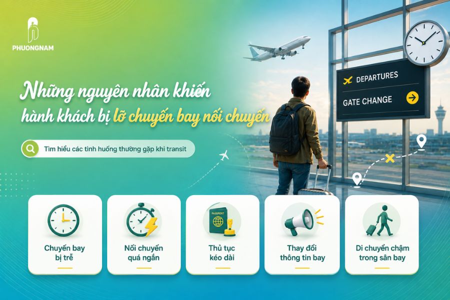 Những nguyên nhân khiến hành khách bị lỡ chuyến bay nối chuyến. 